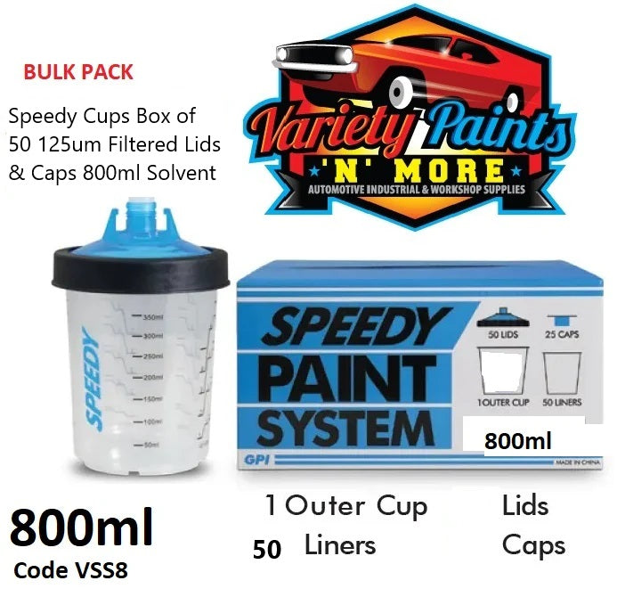 Speedy Cups box of 50 125um Filtered Lids & Caps 800ml Solvent