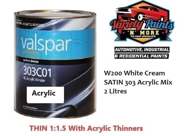 W200 White SATIN 303 Acrylic Mix 2 Litres