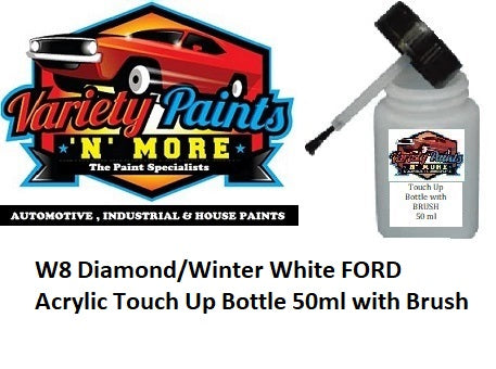 W8 Diamond/Winter White FORD Acrylic Touch Up Bottle 50ml with Brush