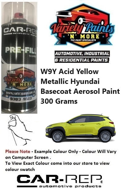 W9Y Acid Yellow Metallic Hyundai Basecoat Aerosol Paint 300 Grams
