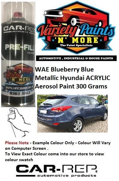 WAE Blueberry Blue Metallic Hyundai ACRYLIC Aerosol Paint 300 Grams