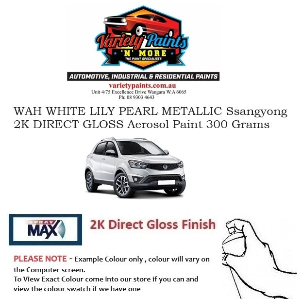 WAH WHITE LILY PEARL METALLIC Ssangyong 2K DIRECT GLOSS Aerosol Paint 300 Grams