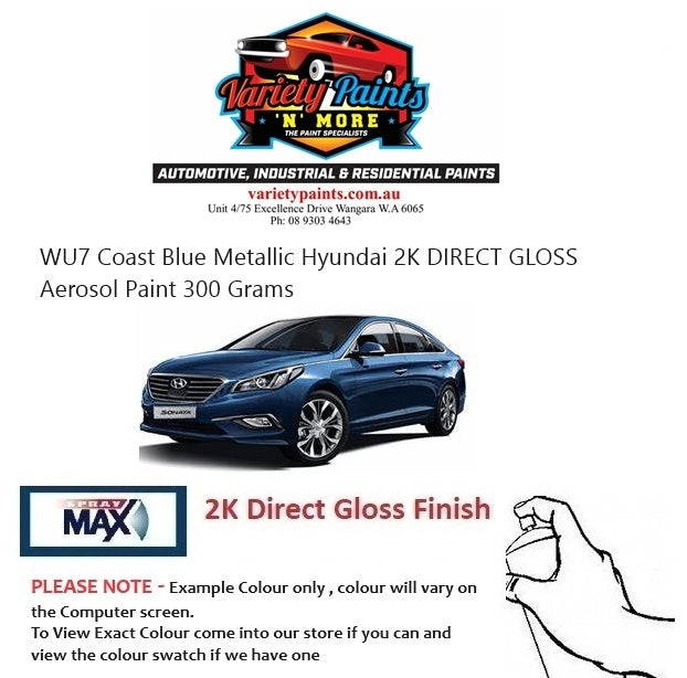 WU7 Coast Blue Metallic Hyundai 2K DIRECT GLOSS Aerosol Paint 300 Grams