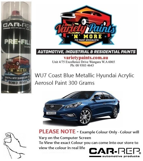 WU7 Coast Blue Metallic Hyundai ACRYLIC Aerosol Paint 300 Grams