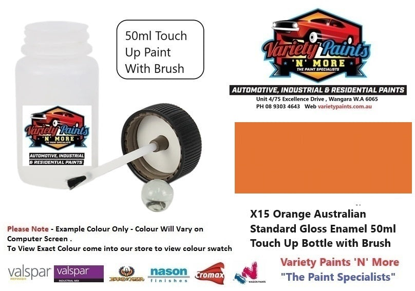 X15 Orange Australian Standard Gloss Enamel 50ml Touch Up Bottle with Brush