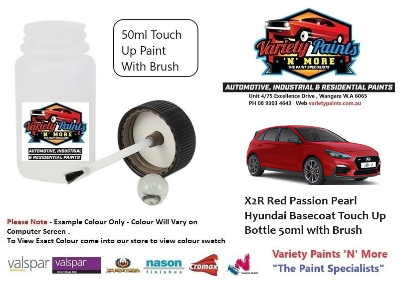X2R Red Passion Pearl Hyundai Basecoat Touch Up Bottle 50ml with Brush
