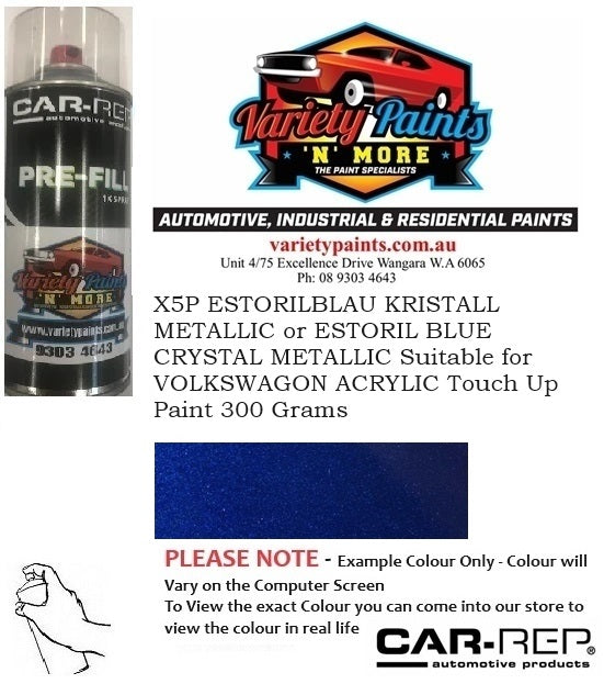 X5P ESTORILBLAU KRISTALL METALLIC or ESTORIL BLUE CRYSTAL METALLIC Suitable for VOLKSWAGON ACRYLIC Touch Up Paint 300 Grams