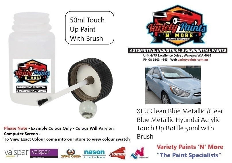 XEU Clean Blue Metallic /Clear Blue Metallic Hyundai Acrylic Touch Up Bottle 50ml with Brush