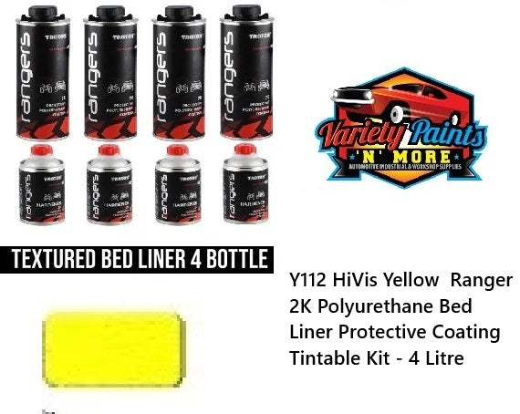 Y112 HiVis Yellow For LR Logistics Ranger 2K Polyurethane Bed Liner Protective Coating Tintable Kit - 4 BOTTLE KIT