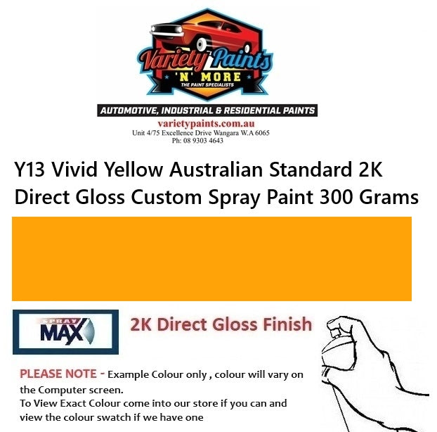 Y13 Vivid Yellow Australian Standard 2K Direct Gloss Custom Spray Paint 300 Grams
