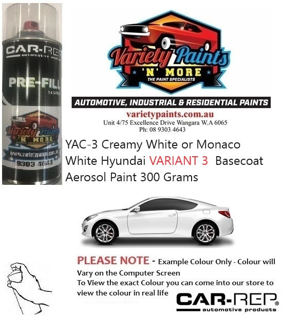 YAC-3 Creamy White / Monaco White Hyundai VARIANT 3  Basecoat Aerosol Paint 300 Grams