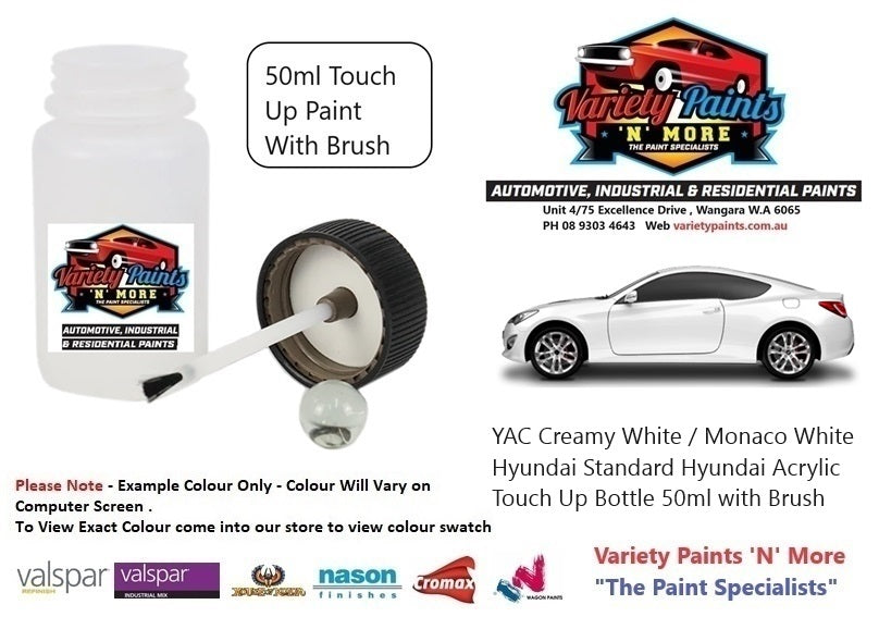 YAC Creamy White / Monaco White Hyundai Standard Hyundai Acrylic Touch Up Bottle 50ml with Brush