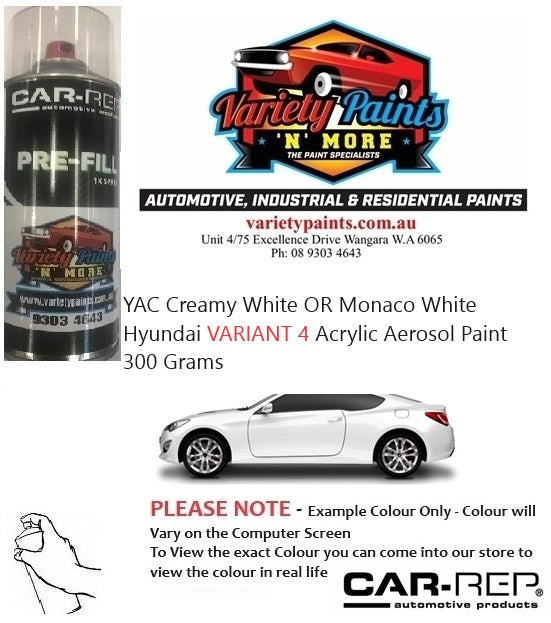 YAC-4 Creamy White / Monaco White Hyundai VARIANT 4 Acrylic Aerosol Paint 300 Grams