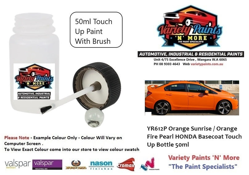 YR612P Orange Sunrise / Orange Fire Pearl HONDA Basecoat Touch Up Bottle 50ml With brush