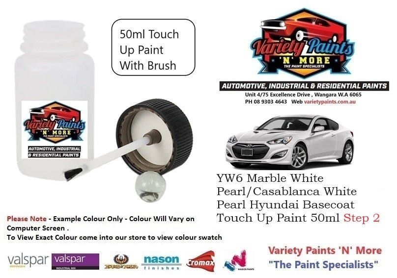 YW6 Marble White Pearl/Casablanca White Pearl Hyundai Basecoat Touch Up Paint 50ml Step 2