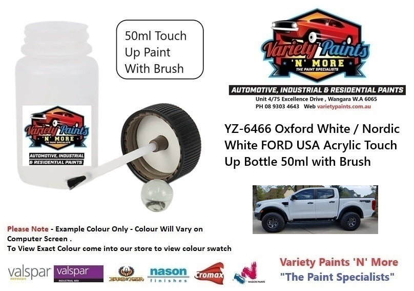 YZ-6466 Oxford White / Nordic White FORD USA Acrylic Touch Up Bottle 50ml with Brush
