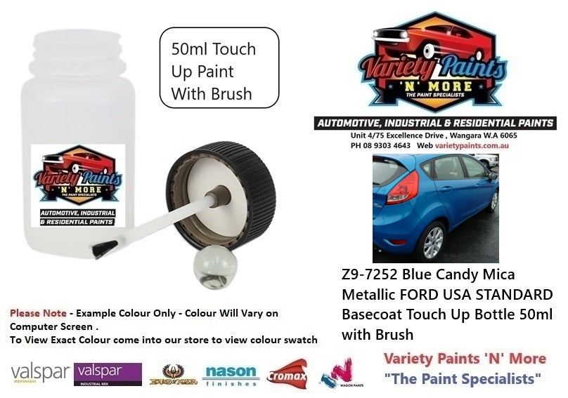 Z9-7252 Blue Candy Mica Metallic FORD USA STANDARD Basecoat Touch Up Bottle 50ml with Brush