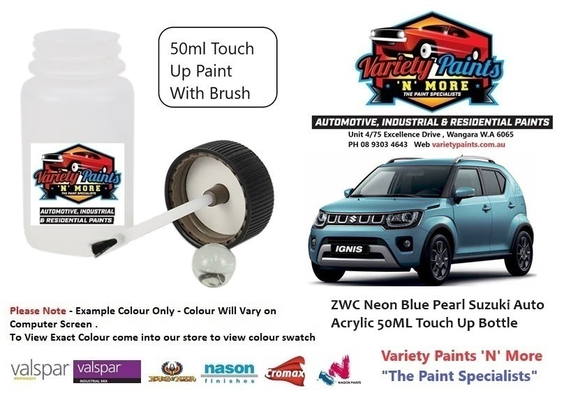 ZWC Neon Blue Pearl Suzuki Auto Acrylic 50ML Touch Up Bottle
