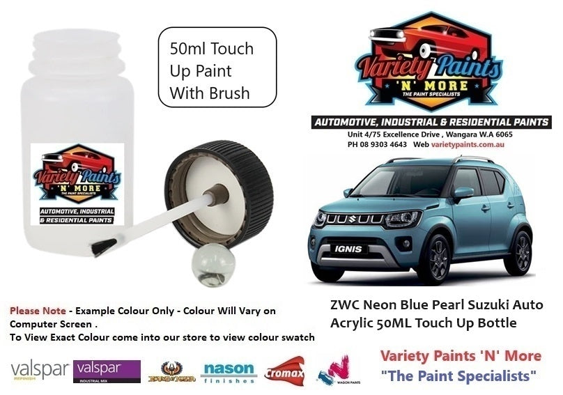 ZWC Neon Blue Pearl Suzuki Auto Acrylic 50ML Touch Up Bottle