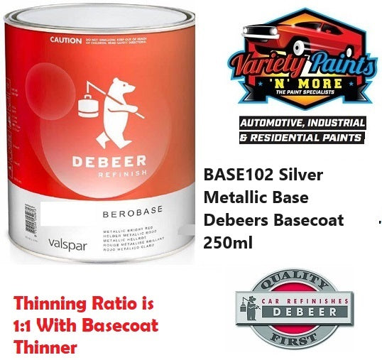 BASE102 Silver Metallic Debeers Basecoat 250ml