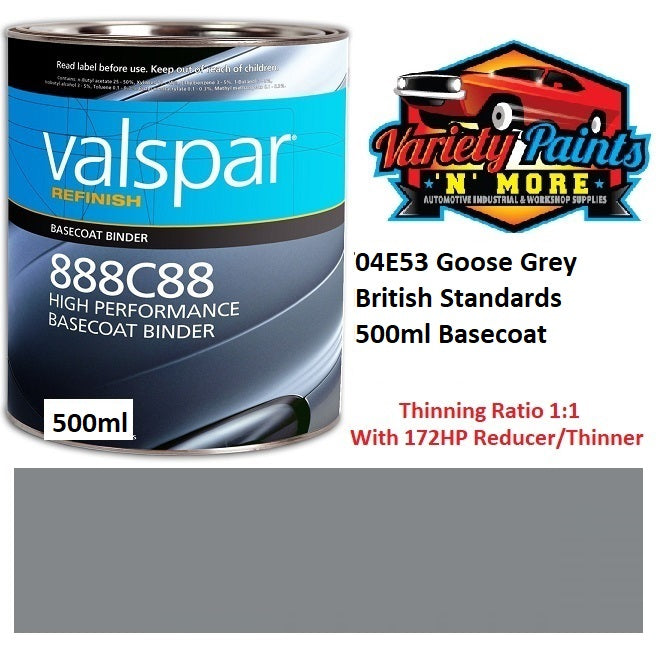 04E53 Goose Grey British Standards 500ml Valspar Performance Basecoat Paint Mix 888