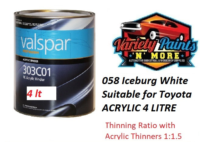 058 Iceburg White Suitable for Toyota ACRYLIC 4 LITRE