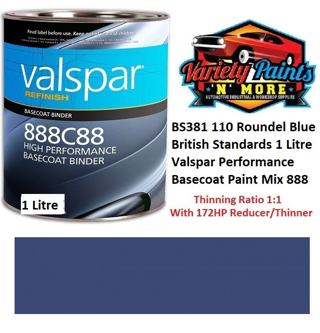 BS381 110 Roundel Blue British Standards 1 Litre Valspar Performance Basecoat Paint Mix 888