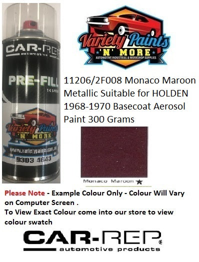 11206/2F008 Monaco Maroon Metallic Suitable for HOLDEN 1968-1970 Basecoat Aerosol Paint 300 Grams