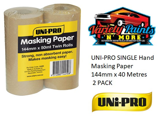 UNI-PRO SINGLE Hand Masking Paper 144mm x 40 Metres 2 PACK