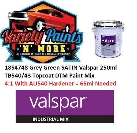 18S4748 Grey Green SATIN Valspar 250ml TB540/43 Topcoat DTM Paint Mix