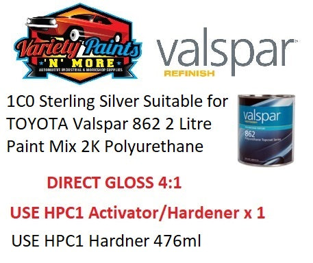 1C0 Sterling Silver Suitable for TOYOTA 2K Direct Gloss 2 Litre Paint Mix 2K Polyurethane