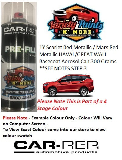 1Y Scarlet Red Metallic / Mars Red Metallic HAVAL/GREAT WALL Basecoat Aerosol Can 300 Grams **SEE NOTES STEP 3