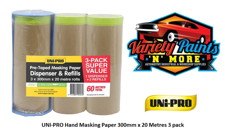 UNI-PRO Hand Masking Paper 300mm x 20 Metres 3 pack