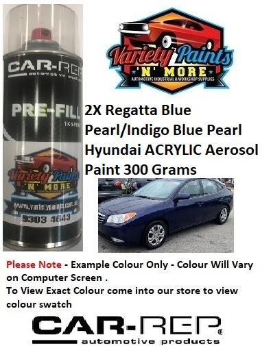 2X Regatta Blue Pearl/Indigo Blue Pearl Hyundai ACRYLIC Aerosol Paint 300 Grams