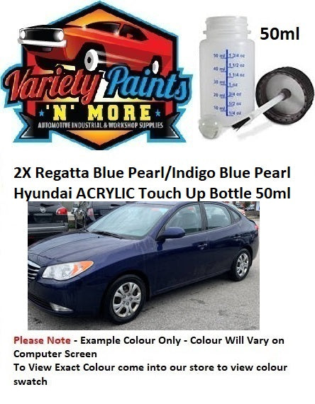 2X Regatta Blue Pearl/Indigo Blue Pearl Hyundai ACRYLIC Touch Up Bottle 50ml