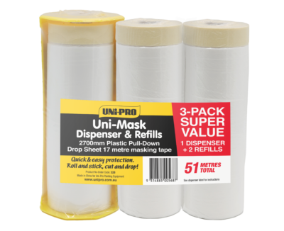 UNI-PRO Hand Masking 3 PACK Dispenser and Refill 2.7 metre drop (51 Metres Total)