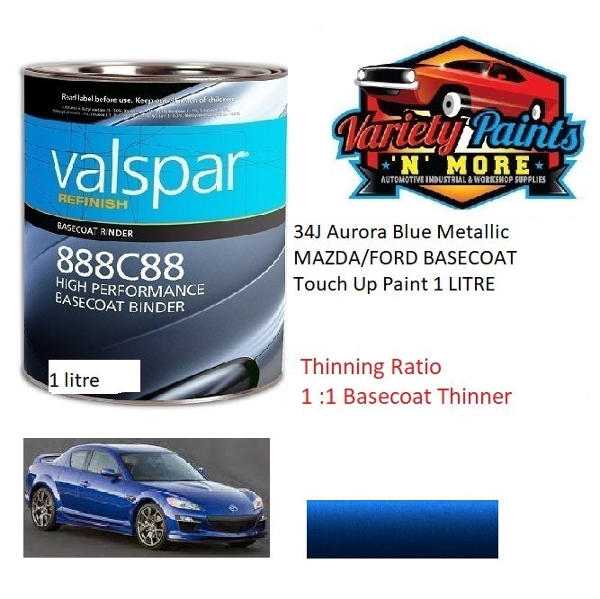 34J Aurora Blue Metallic MAZDA/FORD BASECOAT Paint 1 LITRE