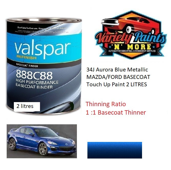 34J Aurora Blue Metallic MAZDA/FORD BASECOAT Touch Up Paint 2 LITRES