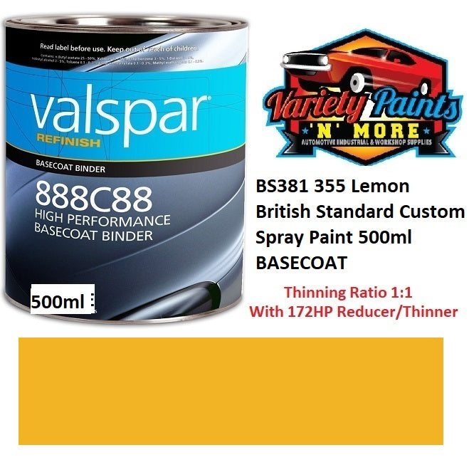 BS381 355 Lemon British Standard Custom Spray Paint 500ml  BASECOAT