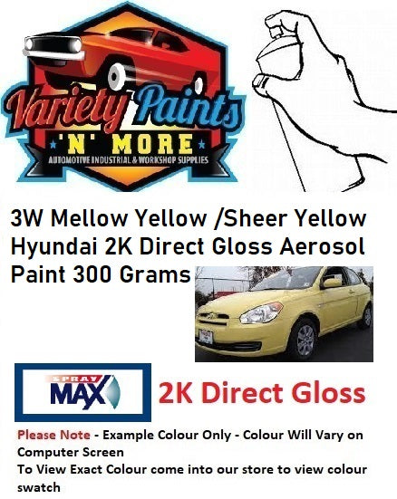 3W Mellow Yellow /Sheer Yellow Hyundai 2K Direct Gloss Aerosol Paint 300 Grams