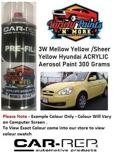 3W Mellow Yellow /Sheer Yellow Hyundai ACRYLIC Aerosol Paint 300 Grams
