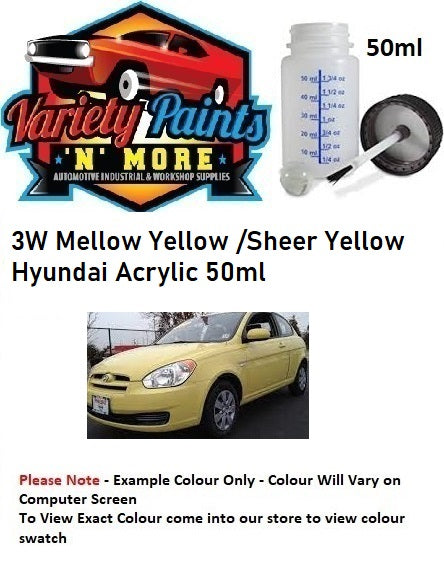 3W Mellow Yellow /Sheer Yellow Hyundai ACRYLIC Touch Up Bottle 50ml