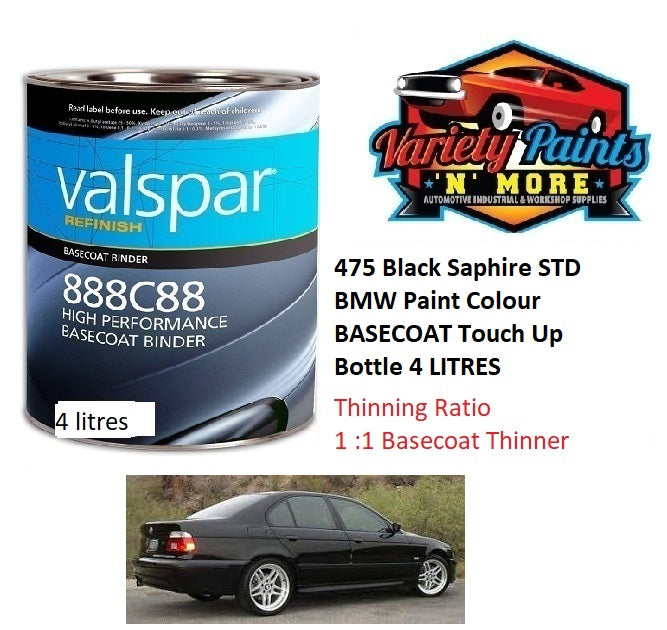 475 Black Saphire STD BMW Paint Colour BASECOAT Touch Up Bottle 4 LITRES