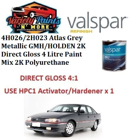 4H026/2H023 Atlas Grey Metallic GMH/HOLDEN 2K Direct Gloss 4 Litre Paint Mix 2K Polyurethane