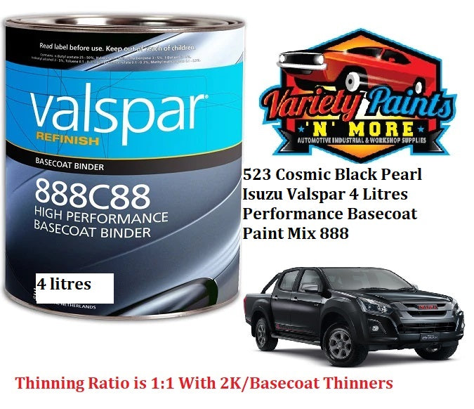 523 Cosmic Black Pearl Isuzu Valspar 4 Litres Performance Basecoat Paint Mix 888