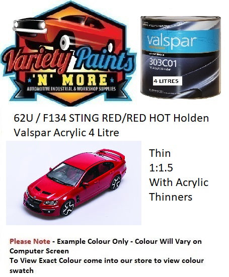 62U / F134 STING RED/RED HOT Holden Valspar Acrylic 4 Litre