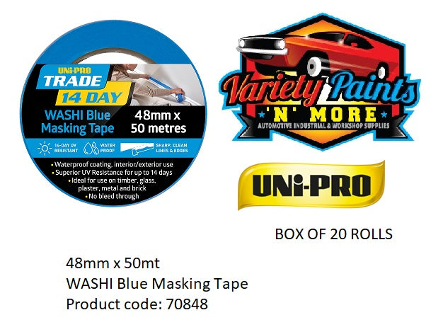 UNi-PRO 14-Day 48mm Blue Masking Tape - Extended Life 20 X ROLL'S