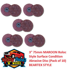 3" 75mm MAROON Roloc Style Surface Condition Abrasive Disc (Pack of 10) BEARTEX STYLE