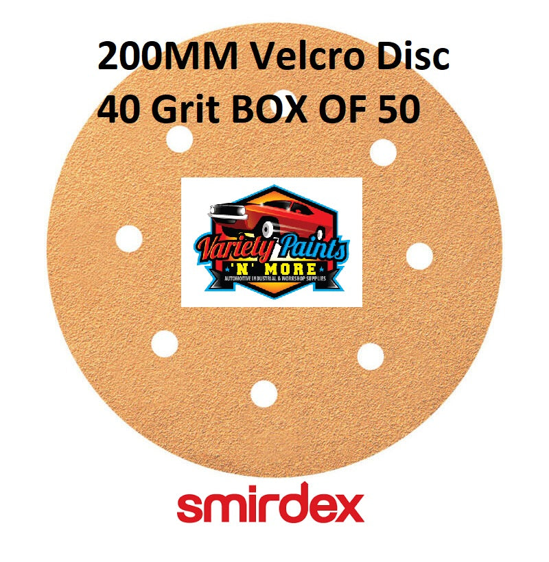 Smirdex 40 GRIT BOX OF 50 VELCRO DISC 200mm (8")  8 Holes