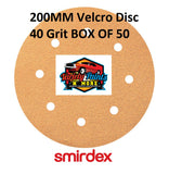 Smirdex 40 GRIT BOX OF 50 VELCRO DISC 200mm (8")  8 Holes